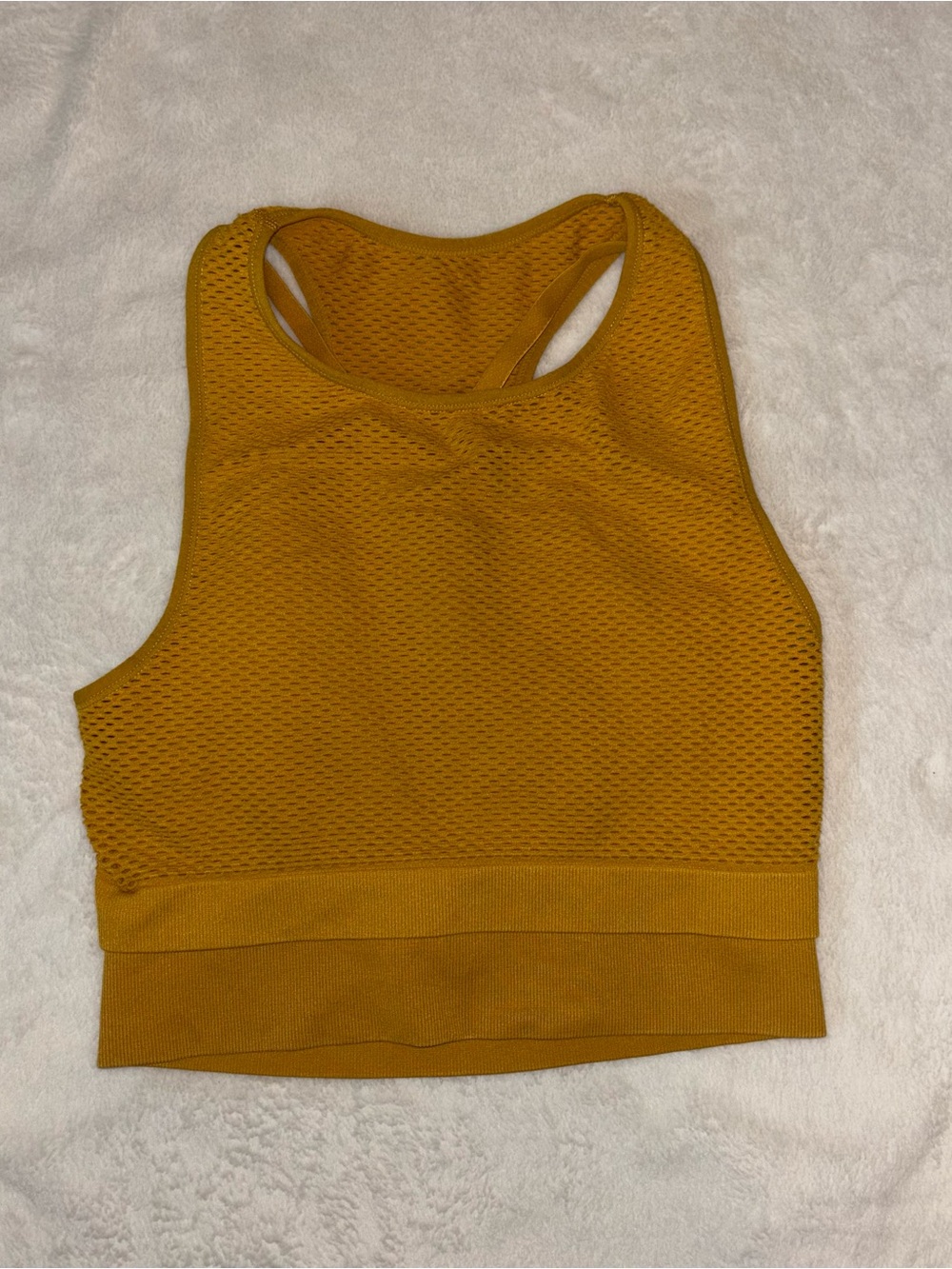 JoyLab Mustard Yellow Mesh Racerback Crop Top